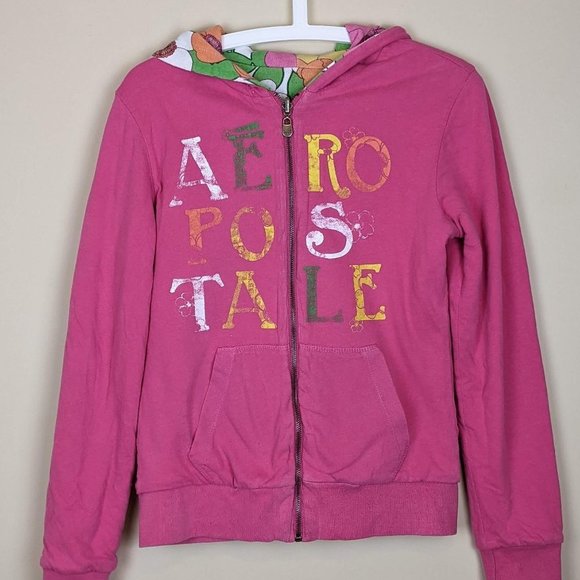 Aeropostale Girls Reversible Floral Zip-up Hoodie - Picture 4 of 11